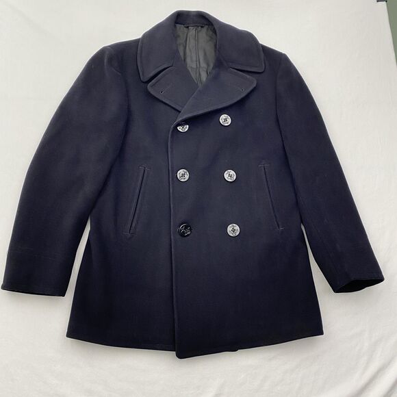 VTG US Navy Pea Coat Mens 40R Blue Wool Kersey Anchor Buttons Military Heavy 60 - Picture 1 of 16